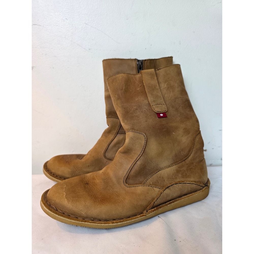 Oliberte Tan Brown Leather Mid Calf Zip Boots Womens 39 Artisanal Rugged